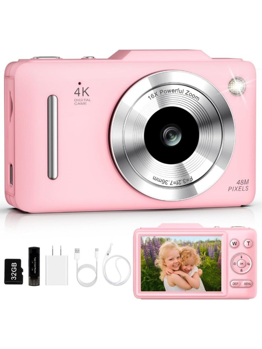4K Digital Camera for Kids - 48MP, Autofocus, 16X Zoom, Anti-Shake, Compact